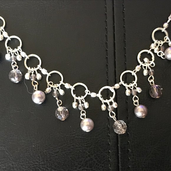 Women Necklace Silver Tone Fashion Jewelry Purple - Picture 5 of 9